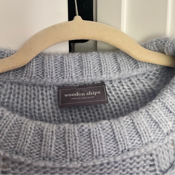 Wooden Ships Blue Crewneck Boxy Sweater cable knit stretch - Picture 2 of 4